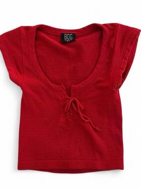 BDG Bright Red Ribbed Lace-Up Crop Top
